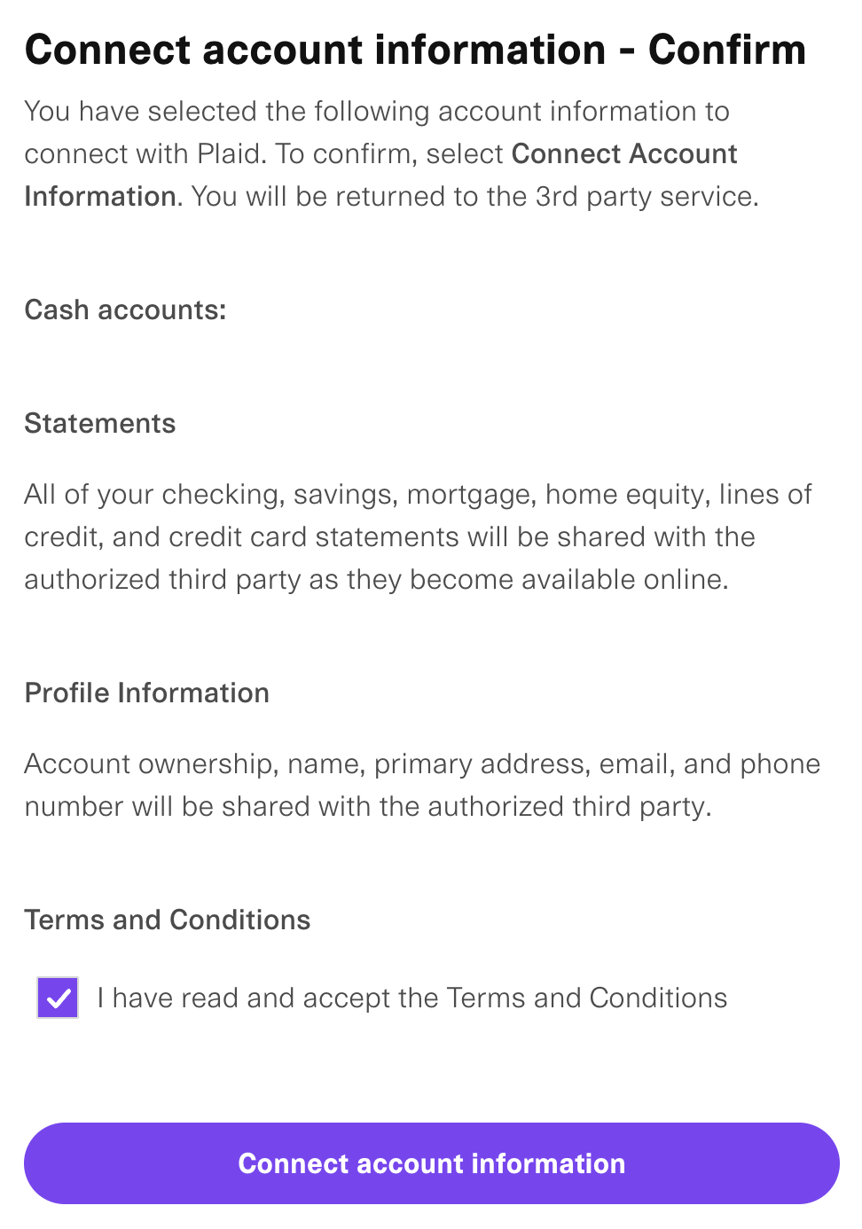 Accept the terms and conditions and click Connect account information. .png
