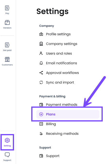 Settings dashboard
