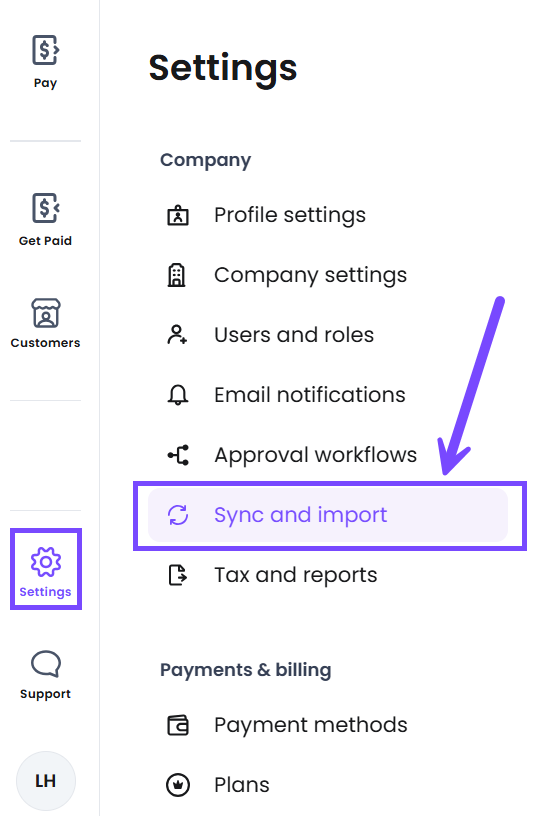 Settings page