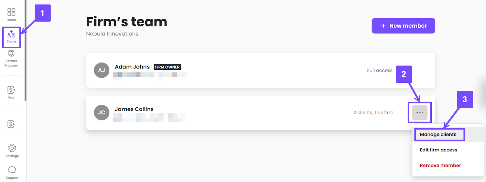 Team dashboard