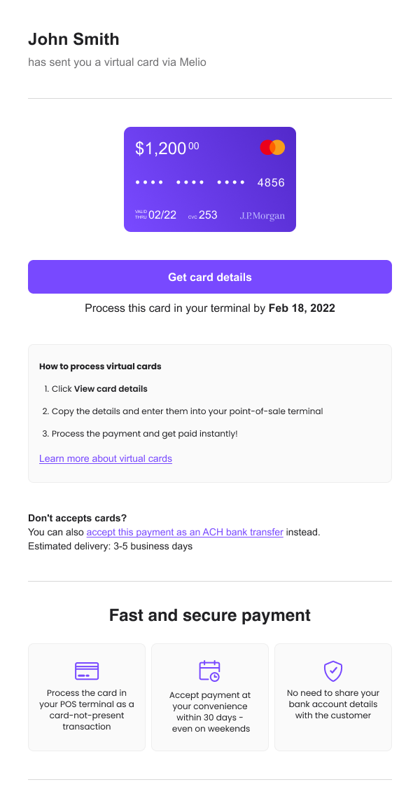 Virtual card email