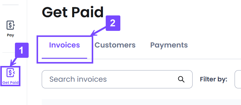Get paid invoice tab