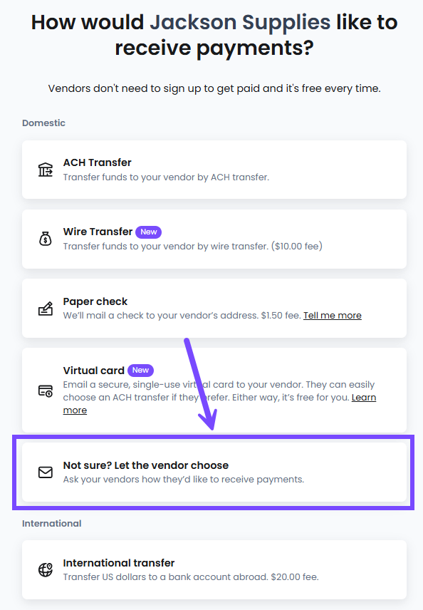 delivery method selection