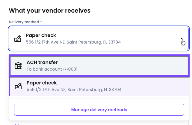 Confirming the vendor will receive an ACH transfer