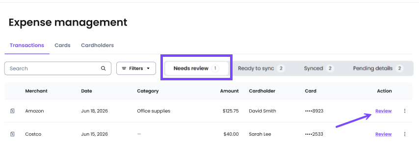 Expense management transaction review