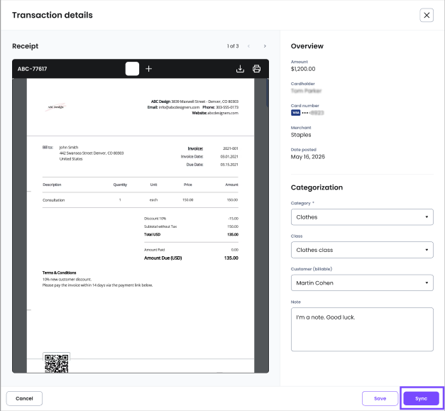 Transaction details receipt