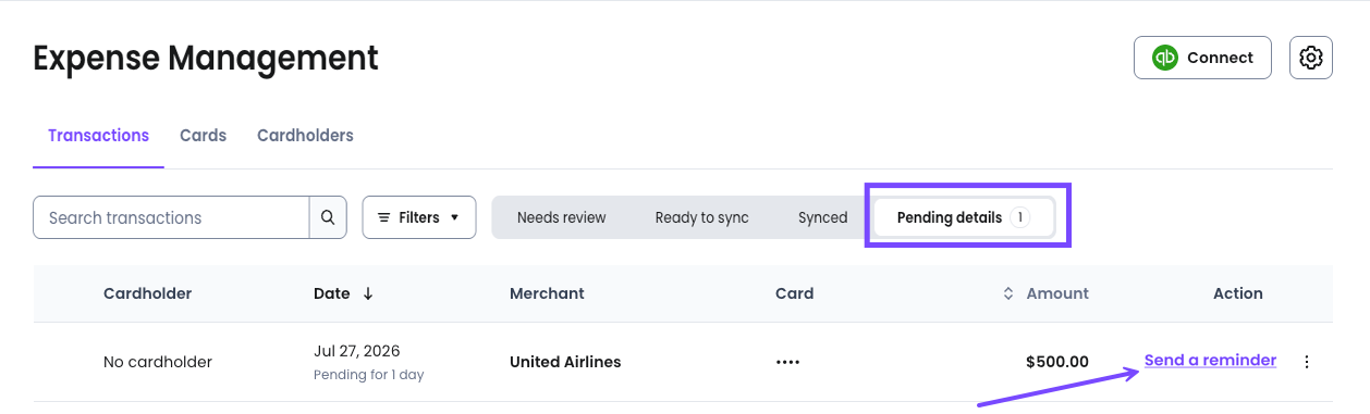 Sending cardholder reminders