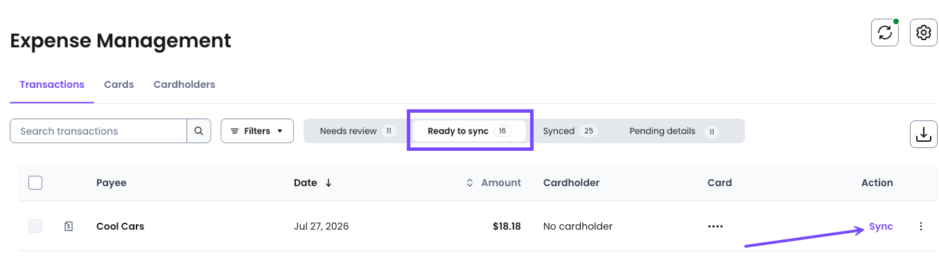 Expense ready to sync