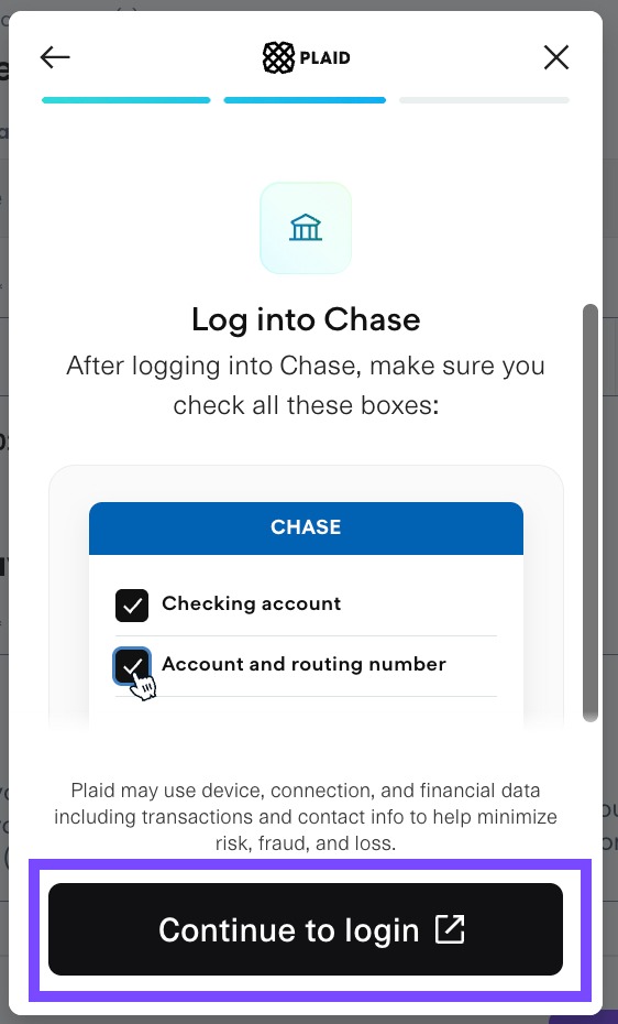 Login with your online banking details to connect your bank account.