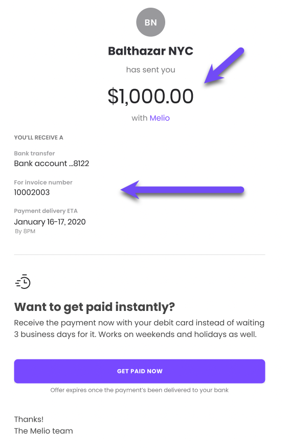 Get paid instantly email