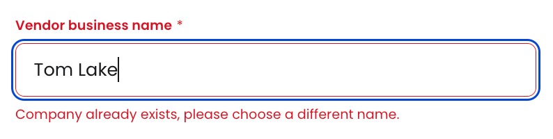 If creating a second vendor profile, ensure the name entered is different.