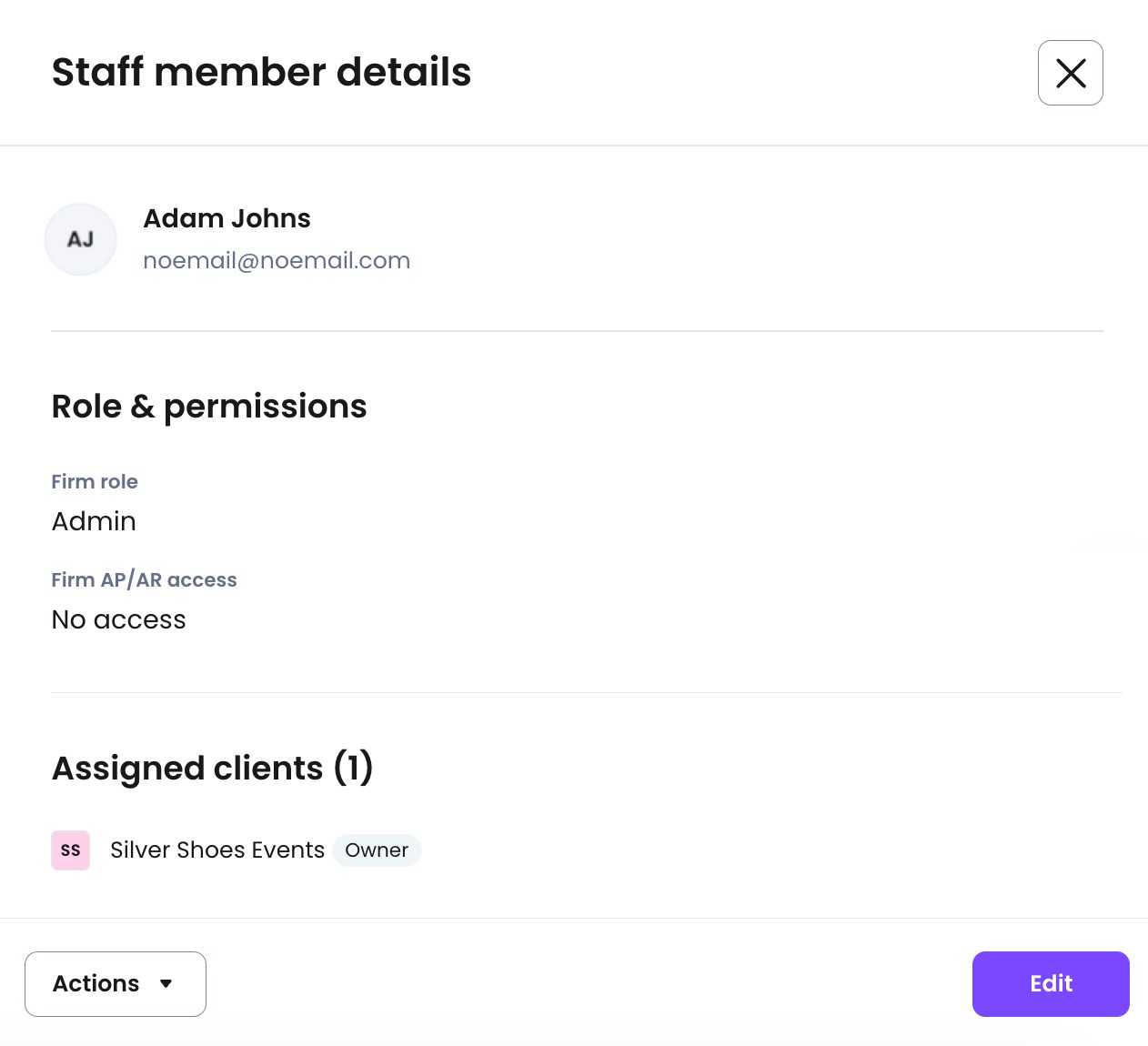 Select Edit from the Staff member details popup to unassign clients.