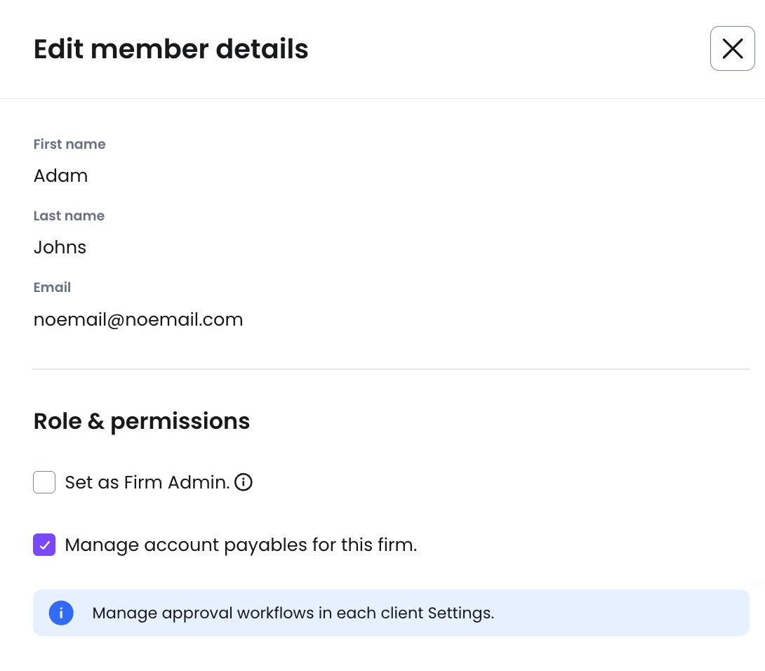 Select Set as Firm Admin to give the member full access.