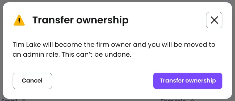 Select Transfer ownership to complete the change.
