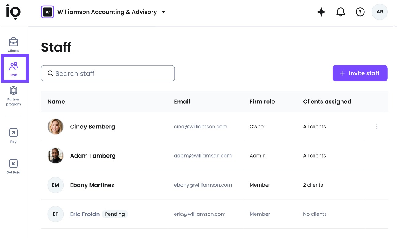 Select Staff on the left sidebar to go to the Staff page.