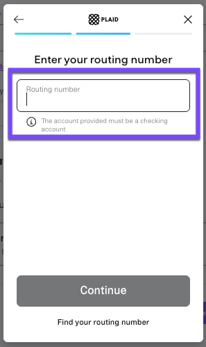 Enter your routing number when prompted.